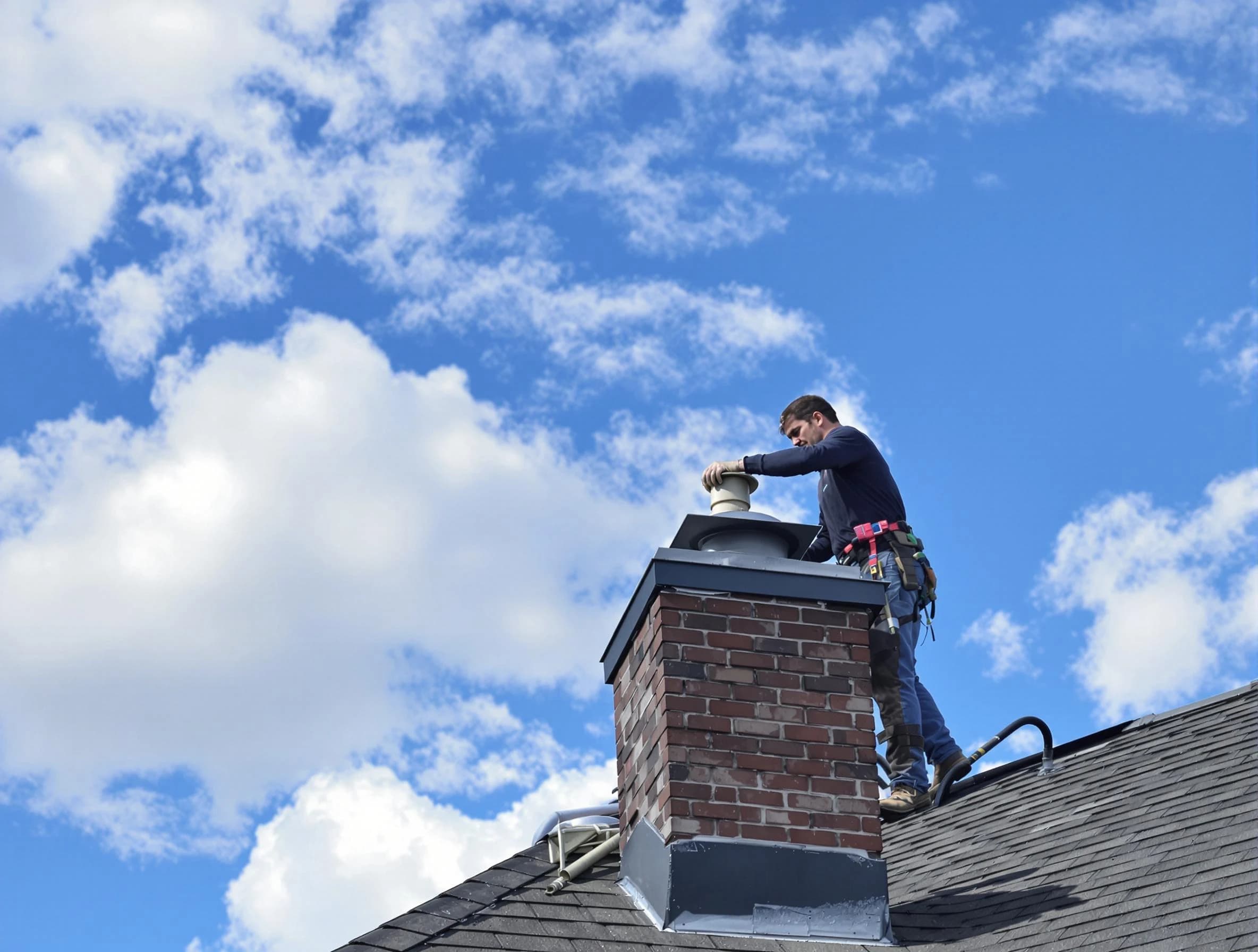 Wellesley Chimney Sweep installing a sturdy chimney cap in Wellesley, MA