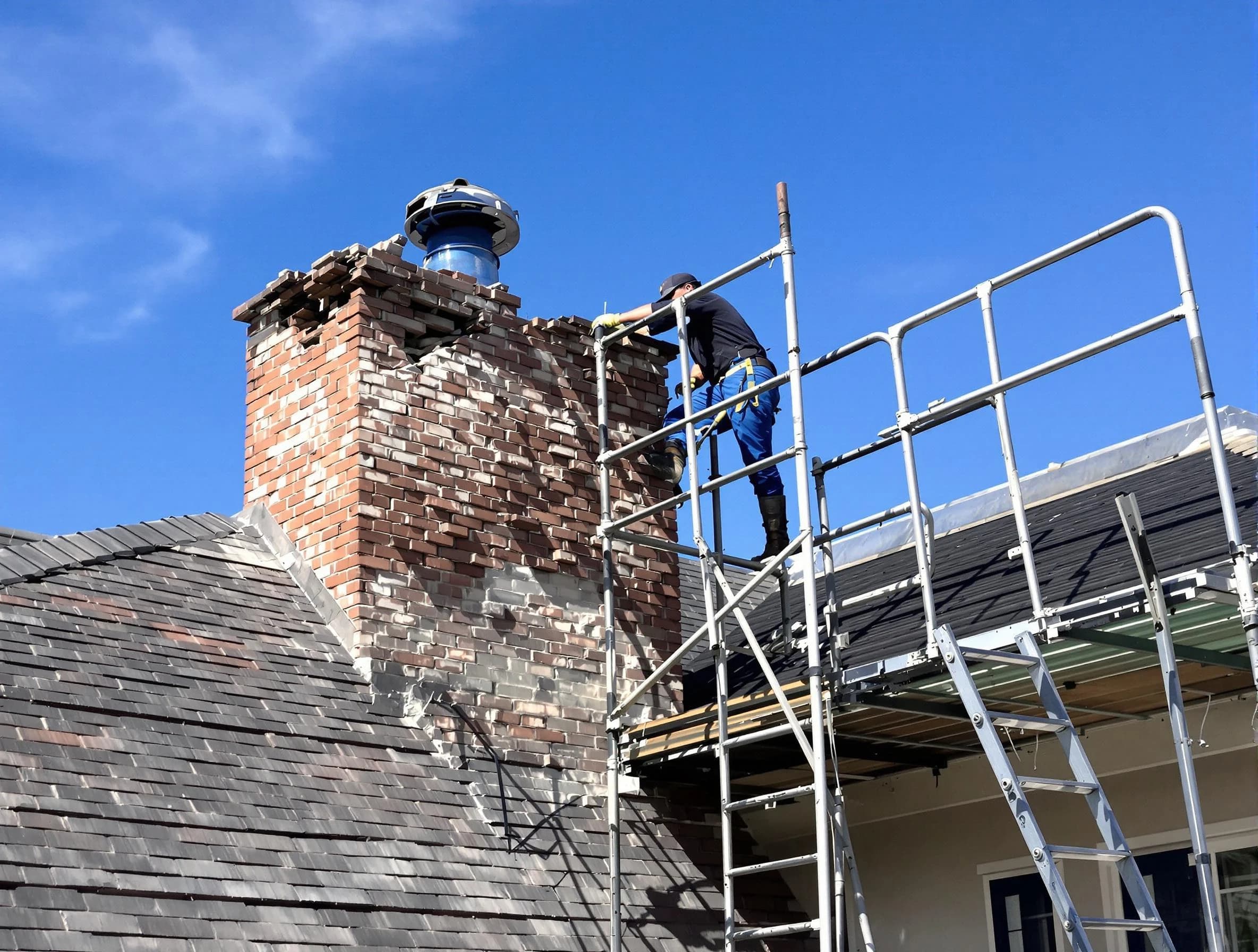 Rebuilding a chimney structure by Wellesley Chimney Sweep in Wellesley, MA