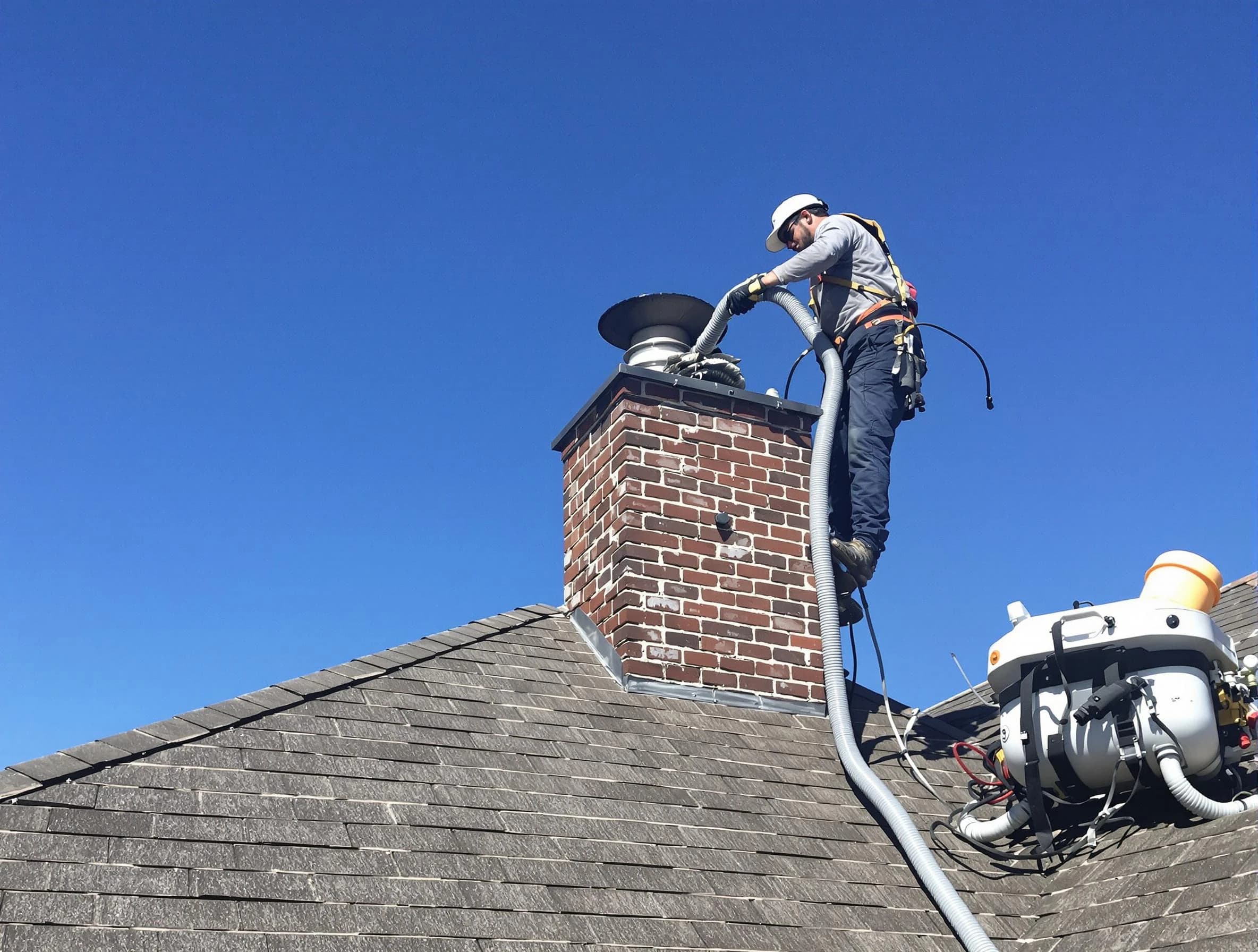 Dedicated Wellesley Chimney Sweep team member cleaning a chimney in Wellesley, MA