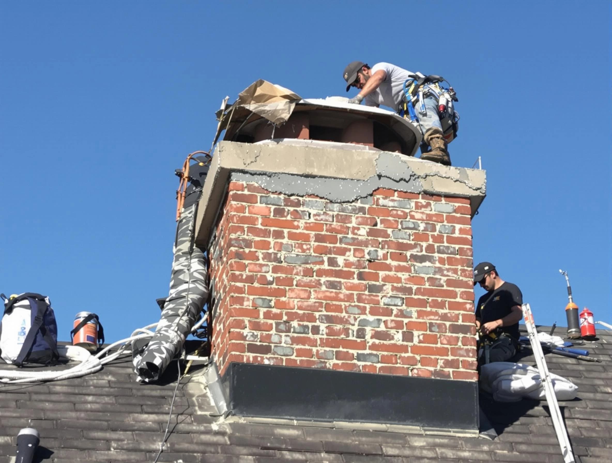 Wellesley Chimney Sweep installing a custom chimney crown in Wellesley, MA