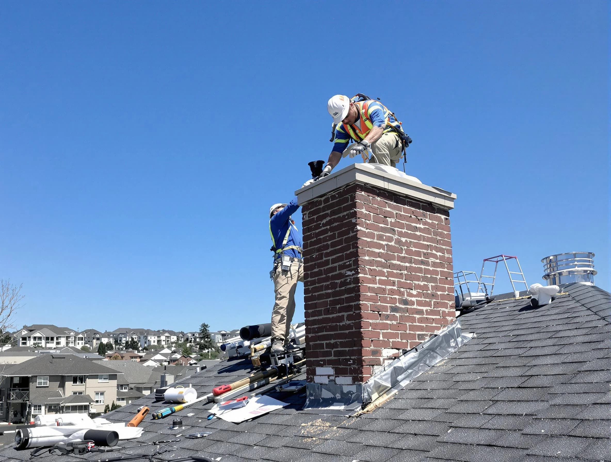 Wellesley Chimney Sweep repairing a chimney crown in Wellesley, MA