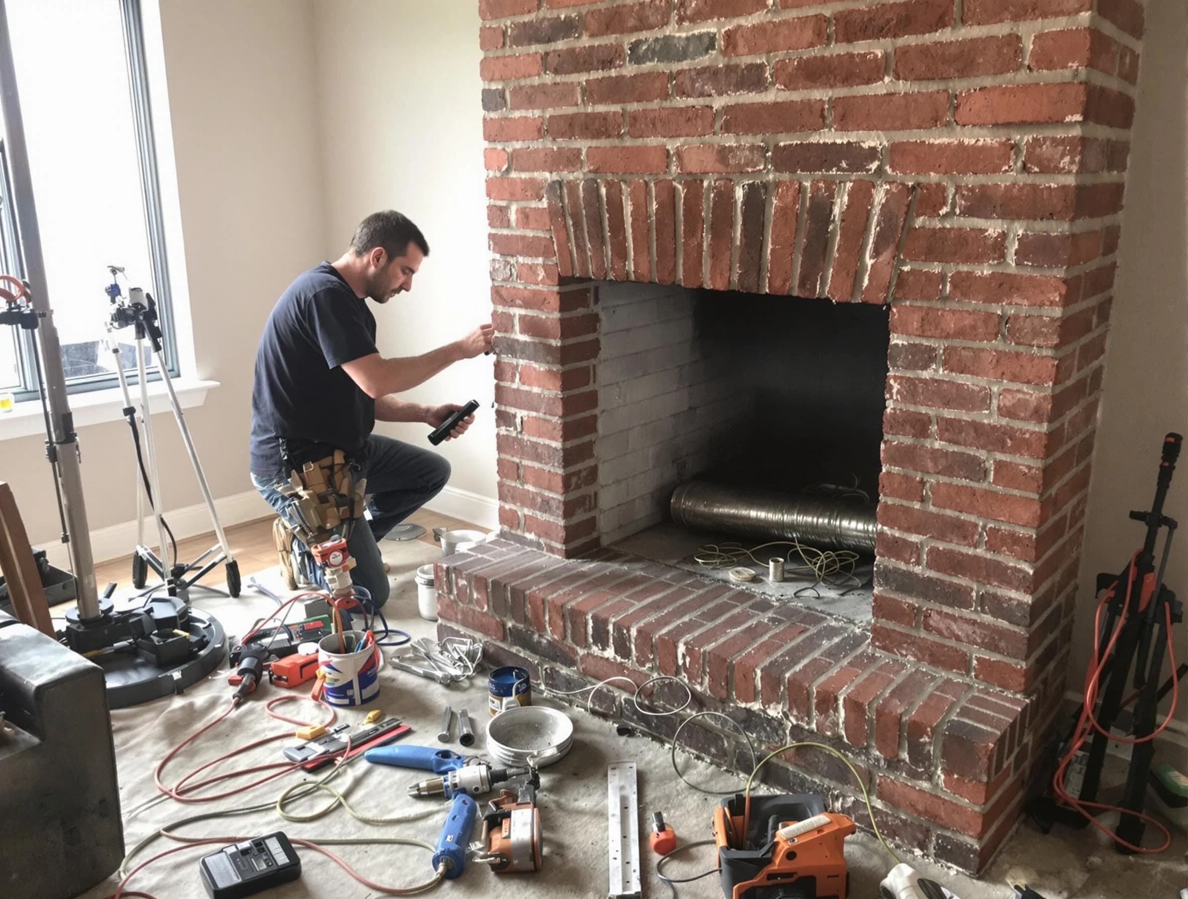 Wellesley Chimney Sweep specialist finalizing chimney liner service in Wellesley, MA