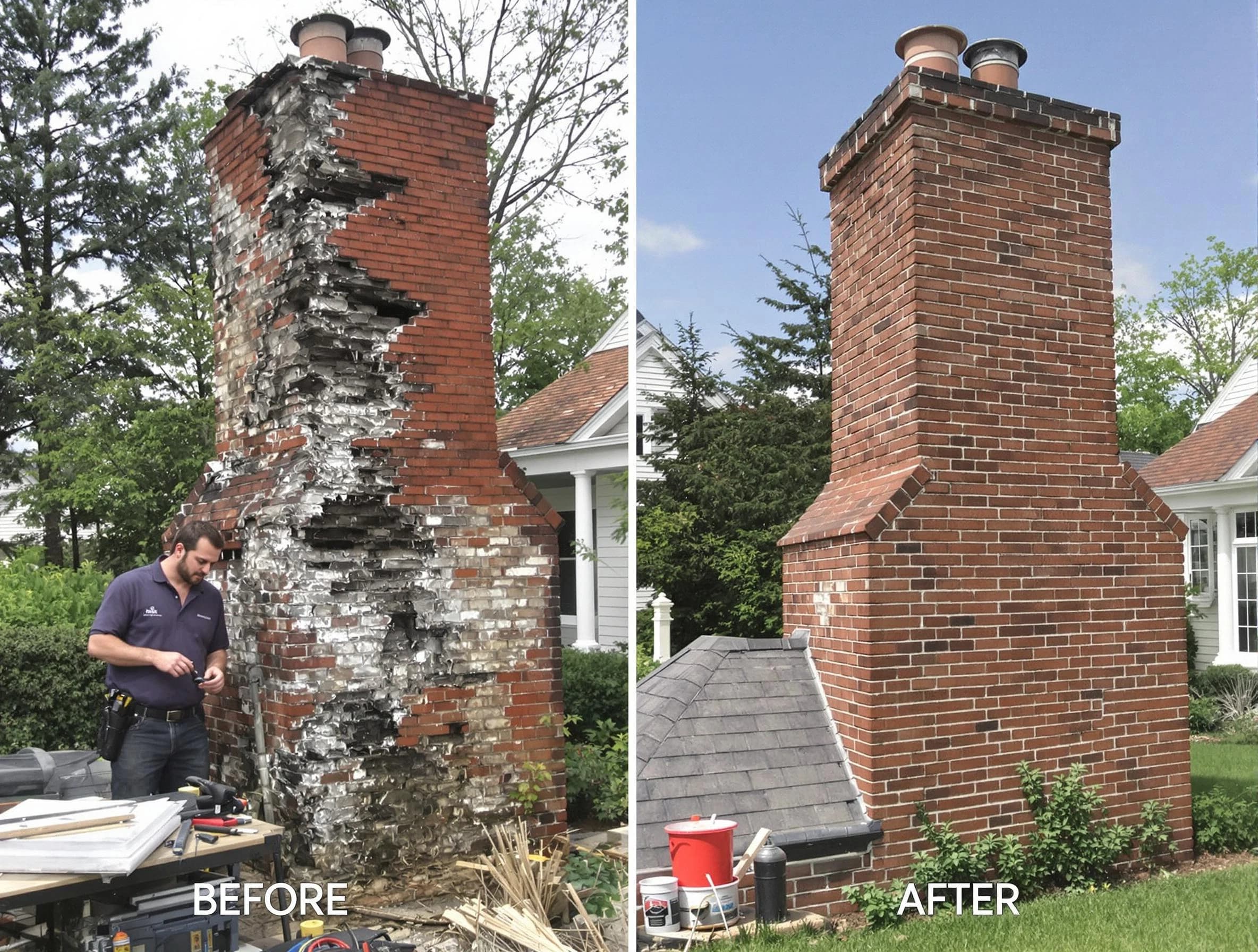 Wellesley Chimney Sweep performing a full chimney restoration in Wellesley, MA