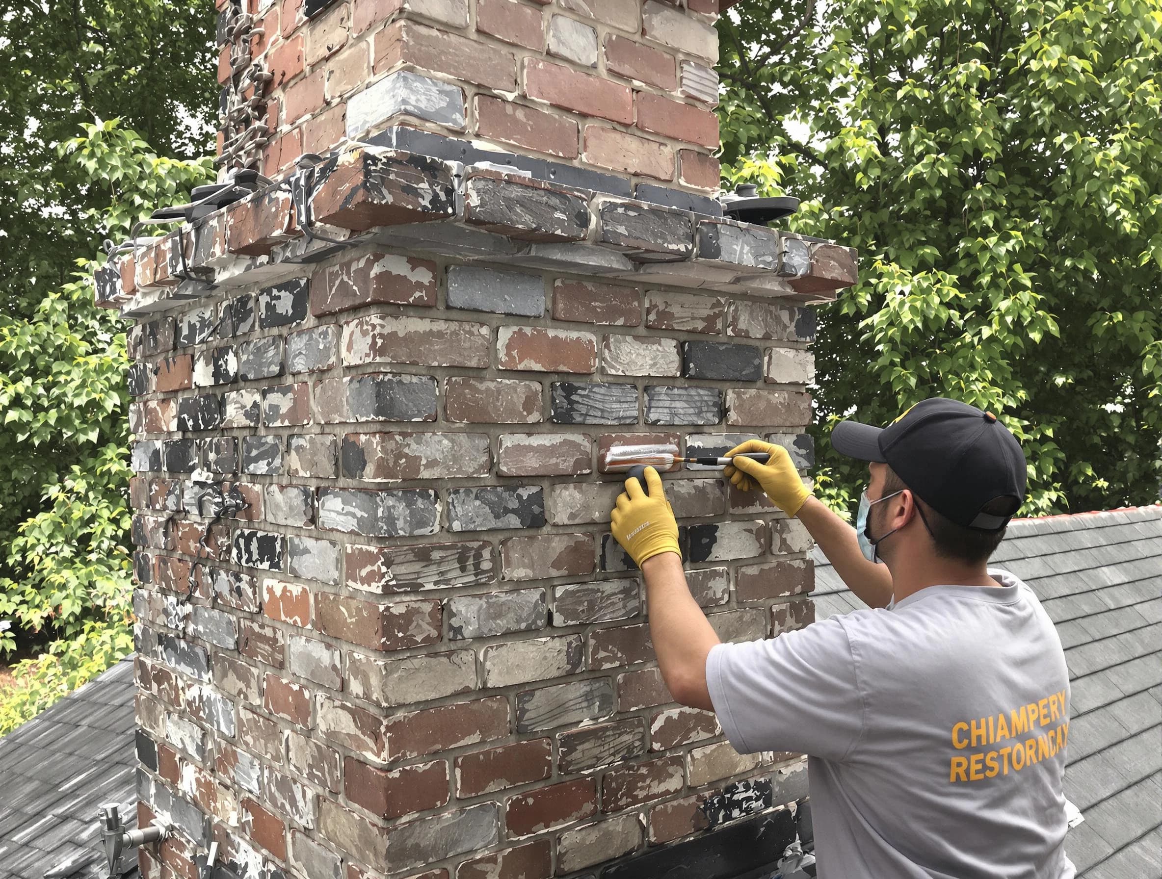 In-progress chimney restoration by Wellesley Chimney Sweep in Wellesley, MA