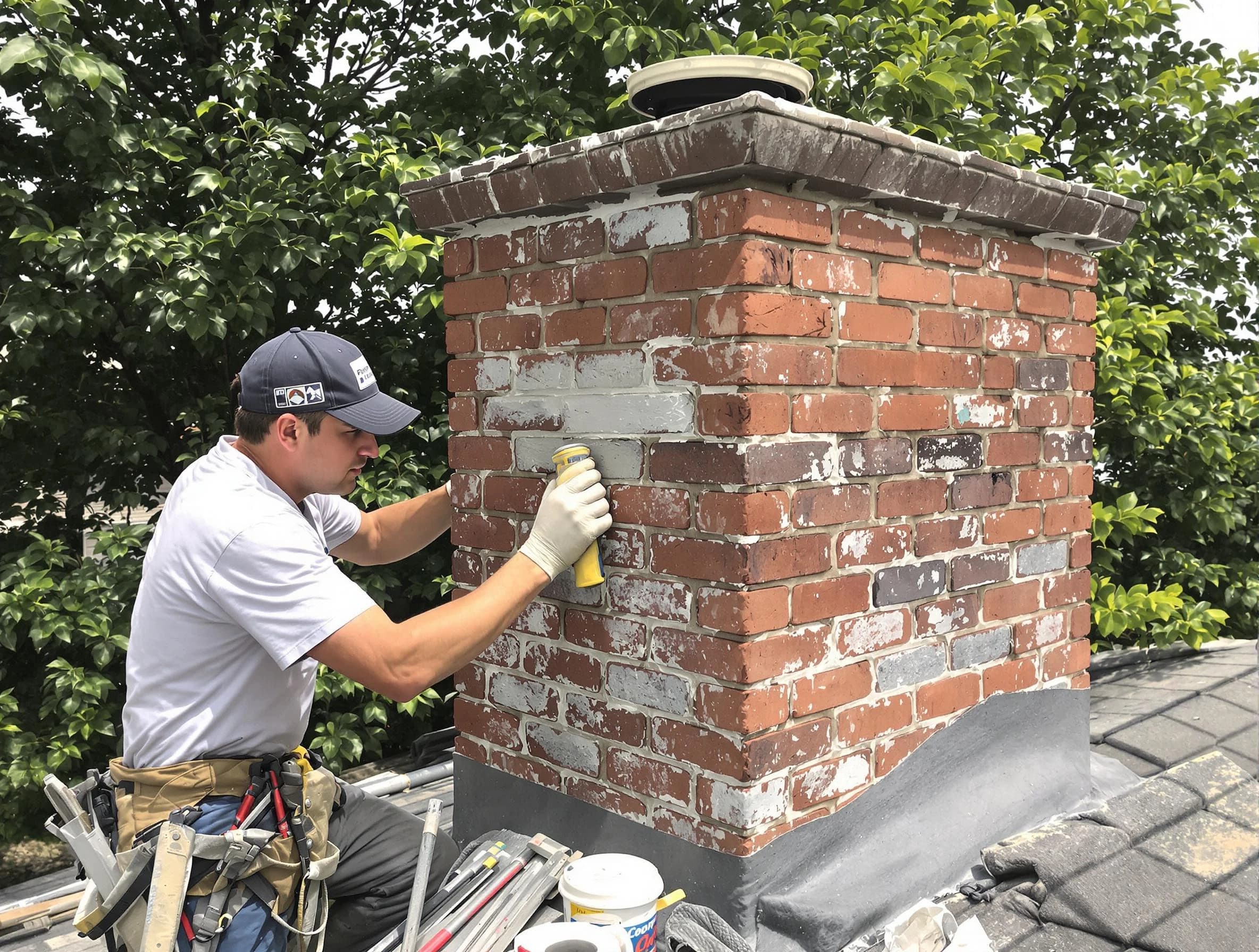 Wellesley Chimney Sweep restoring an aging chimney in Wellesley, MA