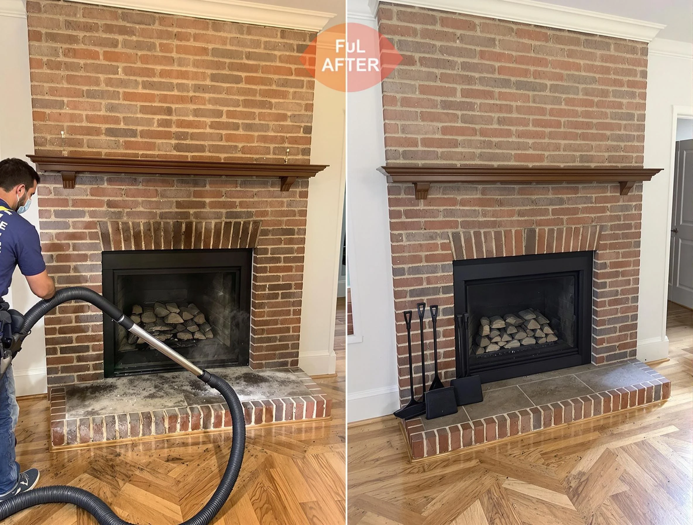 Wellesley Chimney Sweep carefully sanitizing a fireplace in Wellesley, MA